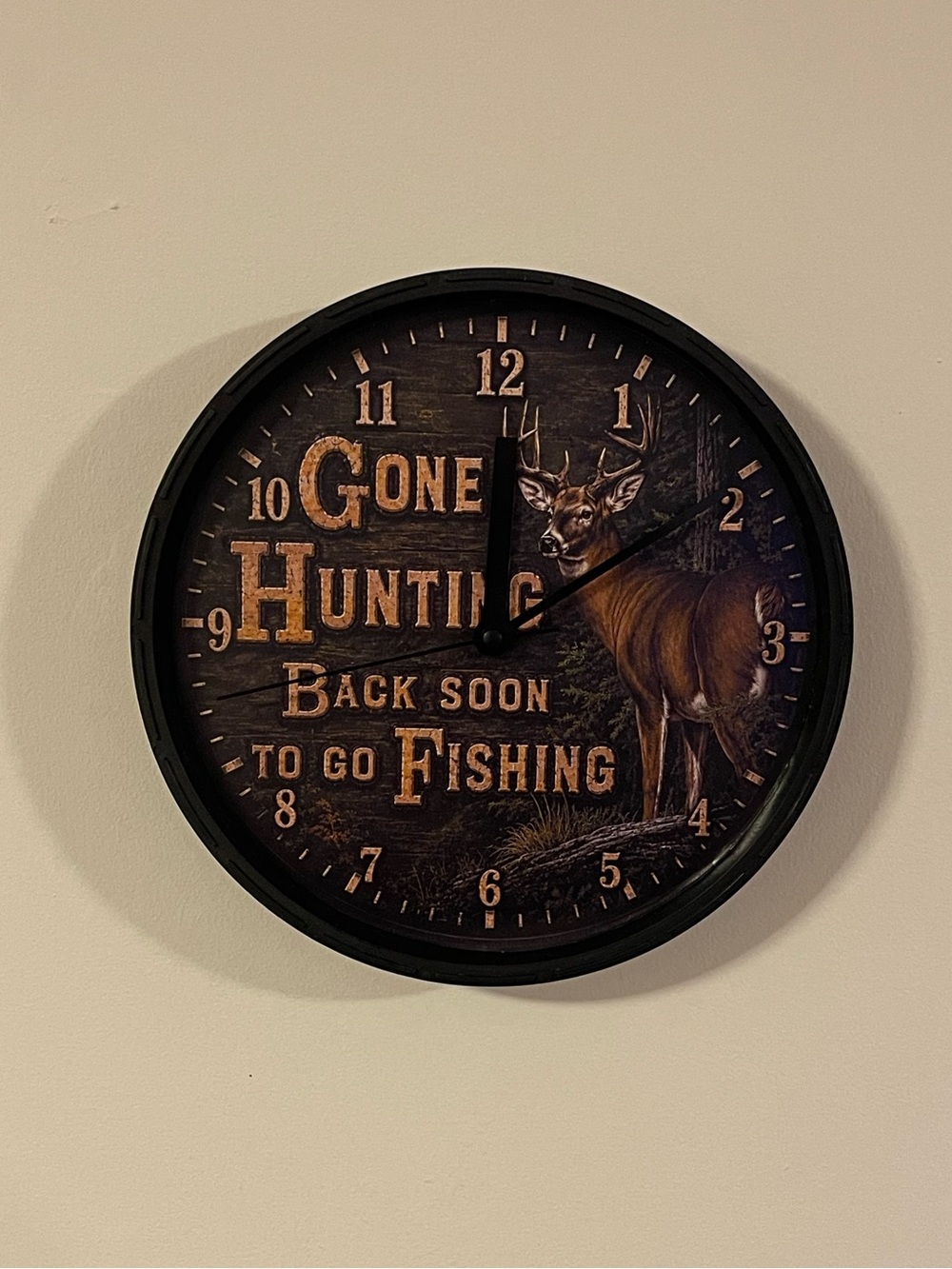 Mainstays Gone Hunting Wall Clock - Brown and Black Deer Motif